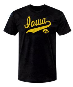 Iowa Cursive Script Black T Shirt Close Mock up Hawkeye Logo, Northern Michigan University, Iowa University, Oakland University, Grand Valley State University, Austin Peay State University, Troy University, Arkansas State University, University Of New Mexico