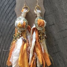 Sari Silk Gold Sparkle Concho Earrings Concho Earrings, Sari Silk, Hand Crafted Jewelry, Gold Orange, Gold Sparkle, Crafted Jewelry, Orange Gold, Earrings Color, Handcrafted Jewelry