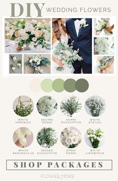 wedding flowers and bouquets are shown in this poster