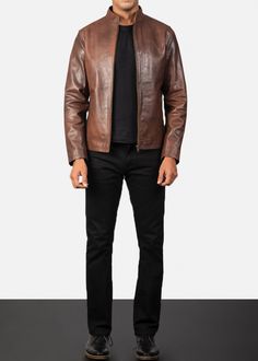 Classic style, modern flair and great versatility. This Alex Brown Leather Biker Jacket is all that and more. Offering a luxurious earthy brown colour cowhide leather that has been given a pull-up finish. Featuring a quilted viscose lining, a band style collar, open hem cuffs, zipper closure, two inner as well as two outer pockets that all contribute to making this a definite must-have for all men. Formal Fitted Leather Jacket With Zip Fly, Leather Lined Long Sleeve Biker Jacket For Fall, Fall Biker Jacket With Leather Lining And Long Sleeves, Long Sleeve Leather-lined Biker Jacket For Fall, Fitted Leather Biker Jacket For Formal Occasions, Fitted Biker Leather Jacket For Formal Occasions, Brown Biker Jacket For Formal Winter Wear, Formal Long Sleeve Biker Leather Jacket, Formal Leather Biker Jacket With Long Sleeves