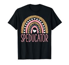 a black t - shirt with the words specducator in pink and yellow