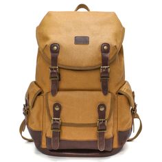 Waxed Canvas Backpack for Travel Outdoor Outdoor Flap Backpack With Pockets, Daily Use Flap Backpack With Pockets, Daily Use Backpack With Pockets And Flap, Daily Use Backpack With Flap And Pockets, Casual Brown Laptop Backpack, Casual Leather Backpack With Anti-theft Pocket For School, Casual Satchel Bag For Adventure, Back To School Outdoor Bags With Pockets, Outdoor Back To School Bags With Pockets