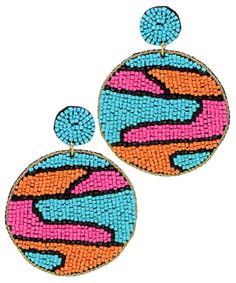 * Seed Bead* Post* 2.5" L Beaded Earring, Pink Turquoise, Turquoise Color, Round Earrings, Free Items, Seed Bead, Pink Orange, Fragrance Free Products, Beaded Earrings