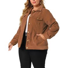 A female plus-size brand inspired by the needs of its customers. Hope clothing can match you to various occasions, with the proper tailoring to show your perfect curve and the comfortable fabrics that enable you to have a pleasant experience. Add some casual-cool ease to your outfit with this faded Corduroy jacket styled with a cropped, undone hem. Make a casual day dapper with this fitted jacket that hits right at the waist. This fashionable and trendy plus size clothes for women can not only b Plus Size Corduroy, Boyfriend Fashion, Denim Vests, Long Sleeve Denim Jacket, Plus Size Winter, Fitted Jacket, Plus Size Brands, Plus Size Halloween, Brown Outfit