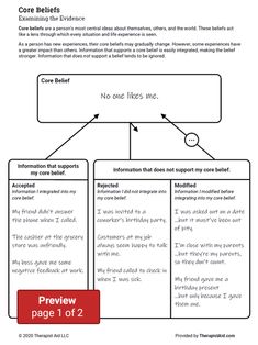 Core Beliefs Worksheet, Negative Core Beliefs, Healthy Boundaries Relationships, Dbt Skills Worksheets, Cbt Therapy, Relationship Conflict, Cognitive Behavior, Relationship Therapy