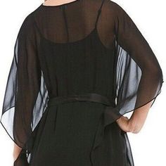 The Perfect Dress For This Season's Social Calendar Is The Epitome Of Flowy Ease And Elegance In A Loosely Structured, Fluttering Cut Of Sheer Stretch-Silk Wrapped With A Satin Ribbon Belt. - 38 1/2" Length Slips On Over Head - V-Neck - Three-Quarter Sleeves - Removable Tie Belt - Stretch-Silk Slip Lining - 91% Silk, 9% Spandex - Dry Clean - Imported - Individualist Care Machine Wash Chic Silk V-neck Kaftan, Elegant Kaftan With Cape Sleeves For Party, Elegant Party Kaftan With Cape Sleeves, Fitted V-neck Kaftan For Evening Wear, Black Silk Dress With Sheer Sleeves, Elegant Spring Kaftan With Kimono Sleeves, Elegant Summer Kaftan With Cape Sleeves, Elegant Kaftan With Kimono Sleeves For Spring, Black Silk Dress With Kimono Sleeves