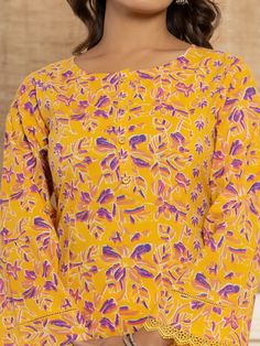 This 3-piece set includes yellow cotton ethnic motif print straight shape pakistani style kurta has round neck, full sleeves, straight hem, calf length teamed with printed trouser pants has elasticated waistband & slip on closure and a printed voile dupatta. Washing instructions state to hand wash. The model wearing the size small is 5'8 in height. 3 Piece Set Color-Yellow Suit Fabric- Cotton Dupatta Fabric-Voile Work - Ethnic Motif Print detailing Neck - Round Neck Sleeves - Full Sleeves Length Yellow Suit, Pakistani Style, Cotton Dupatta, Suit Fabric, Suit Set, Womens Size Chart, Full Sleeves, Trouser Pants, Full Sleeve