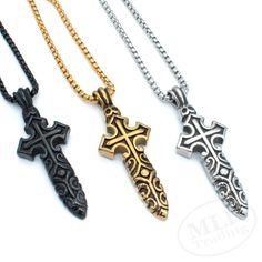 New! Stainless Steel Decorative Sword Cross Pendant Necklace - Black Gold Silver was just added to eBay. Check it out! #eBay #eBaySeller Necklace Black, Cross Pendant Necklace, Ebay Seller, Link Chain, Cross Pendant, Silver Color, Silver Gold, Pendant Necklace, Stainless Steel