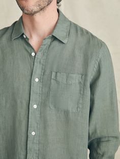 Effortless Relaxed Fit Shirt With Spread Collar, Effortless Shirt With Relaxed Fit And Spread Collar, Spring Linen Tops, Summer Relaxed Fit Shirt With Button Cuffs, Summer Casual Shirt With Button Cuffs, Effortless Summer Shirt For Casual Gatherings, Unstructured Solid Shirt For Spring, Green Unstructured Shirt For Spring, Unstructured Green Shirt For Spring