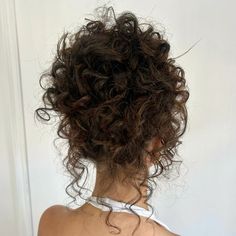 curly hair , brunette, pretty , girl , healthy hair , hair , curls , hair inspo , it girl Curly Updo Aesthetic, Curl Hair Hairstyles Naturally Curly, Curly Hair Updo With Braid, Naturally Curly Hair Updo Wedding Bridesmaids, Curly Hair Updo Wedding Bridesmaid, Naturally Curly Prom Hair, Curly Hair For Prom, Curly Up Hairstyles, Bridesmaid Up Do