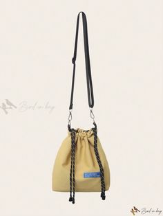 Bird in Bag - Casual Khaki Bucket Bag with Patchy Decor Trendy Everyday Bucket Pouch, Yellow Pouch Bucket Bag For Everyday, Casual Bucket Pouch With Removable Pouch, Casual Yellow Bucket Bag With Removable Pouch, Trendy Yellow Pouch For Daily Use, Letter Bag, Essential Bag, Mini Crossbody Bag, Mini Crossbody