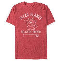 You've got a friend in this officially licensed Pixar Toy Story Serving Local Pizza Planet Delivery Driver Men's Graphic T-Shirt! Enjoy a slice of this tasty Pizza Planet-inspired tee that reads "Pizza Planet Delivery Driver '95" alongside a distressed white graphic of an adorable waving three-eyed squeeze alien to celebrate the iconic Pizza Planet restaurant. First step to infinity and beyond; second step to out-of-this-world fashion with this men's Toy Story-inspired tee! Red Themed Fan Merchandise T-shirt, Themed Red T-shirt With Cartoon Print, Red Themed T-shirt With Cartoon Print, Red Themed Cartoon Print T-shirt, Red Themed Crew Neck T-shirt, Red Novelty T-shirt With Crew Neck, Red Novelty Crew Neck T-shirt, X-wing Starfighter, Star Wars Spaceships