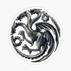 a black and silver dragon sticker on a white background