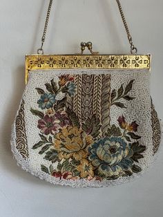 In good preowned conditions has a few missing beads, interior lining has some stains ,also a small exterior tear as shown. Approx 8" across x 6 12" high, heavy good weight Luxury Vintage Beaded Shoulder Bag, Embroidered Crossbody Bag, Vintage Embroidered Handheld Shoulder Bag, Vintage Embroidered Shoulder Bag, Vintage Tapestry Multicolor Shoulder Bag, Vintage Tapestry Pouch Bag, Vintage Embroidered Pouch Bag, Vintage Tapestry Handmade Bags, Vintage Handmade Tapestry Bag