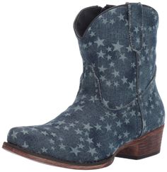 PRICES MAY VARY. 100 % textile All-over star print design Distressed faux leather outsole Snip toe Pull on Color Boots, Denim Boots, Kids Luggage, Luxury Store, Pharmacy Gifts, Star Print, Denim Fashion, Mid Calf, Fashion Boots