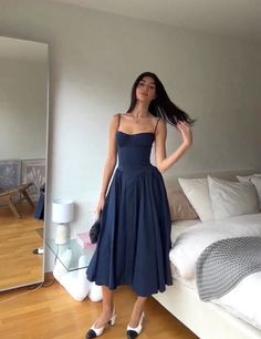 Bustier A Line Midi Dress Navy Blue Winter Semi Formal Dresses, Fancy Dinner Dress, Dark Blue Midi Dress, Quince Outfit, Prom Dresses Short Blue, Dark Blue Prom Dress, Blue Spring Dresses, Classy Midi Dresses, A Line Midi Dress