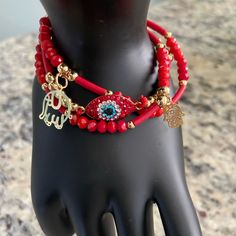 Red Bracelet Beaded Ojo Bead Bracelet Evil Eye For Women Girls Protection Hamsa Hand, Elephant Hispanic Mexican Gold Bead Good Luck String Bracelets Stack With Charm Bohemian Bohemian Red Bracelet With 108 Beads, Red Bohemian Jewelry With Letter Beads, Bohemian Red Jewelry With Letter Beads, Red Letter Beads Festival Jewelry, Bohemian Red Bracelets With Letter Beads, Red Bohemian Bracelets With Letter Beads, Hand Wrapped Red Bracelet For Festivals, Adjustable Red Letter Beads, Red Letter Beads For Gifts