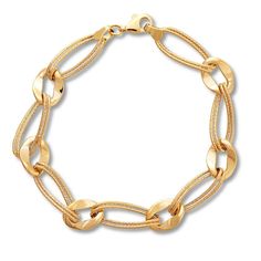 This 10K yellow gold bracelet for her features alternating textured and polished links for an intriguing look. The 7.75-inch bracelet fastens with a lobster clasp. Bracelet For Her, Jewelry Advice, Beaded Necklace Designs, Multi Layer Necklace, Kay Jewelers, Gold Models, Yellow Gold Bracelet, Gold Plated Bracelets, Rings Necklaces