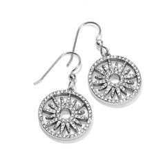 Illumina Sun French Wire Earrings Sparkling Silver Starburst Jewelry, Elegant Sunburst Earrings As A Gift, Elegant Round Sun Design Jewelry, Dazzling Silver Starburst Jewelry, Elegant Sunburst Jewelry With Sun Design, Elegant Sterling Silver Sun Design Jewelry, Starburst Diamond Jewelry, Elegant Sun Design Drop Earrings, Silver Starburst Jewelry With Diamond Accents