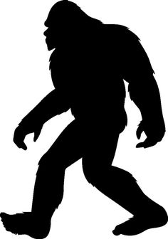 the silhouette of a bigfoot walking on one foot and holding his hand out to its side