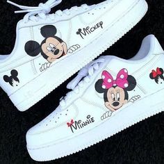 sneakers Air Force 1 Custom Disney, Minnie Mouse Sneakers, Disney Shoes For Women, Custom Air Force 1 Disney, Mickey Mouse Air Force 1, Disney Air Force 1, Disney Custom Shoes, Nike Mickey Mouse, Mickey Mouse Couple