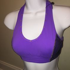 Made W/ Real Swarovski Crystals!! This Fabulous Bra Is Too Beautiful To Be Called Sportswear. You'll Be The Most Envied Woman At The Gym! This Bra Has A Ton Of Amazing Features, Including Thick Knit Elastic Band For Optimal Support, Audio Pocket On Back And Is Fully Double Lined! Gold Flecked Black Mesh Side Inset Panels. This Brand Runs Small. Bottom Band Measures 28" Stretched On Size Small, 26" On Xs. I Am 34b & Wore A Size Small But It Was Tight. 100% Authentic Fitted Purple Racerback Activewear, Fitted Purple Sports Bra For Gym, Purple Fitted Sports Bra For Training, Fitted Purple Sports Bra For Training, Purple Fitted Athleisure Sports Bra, Purple Stretch Racerback Top, Purple Racerback Top For Gym, Purple Gym Tops With Built-in Bra, Purple Fitted Sporty Tops