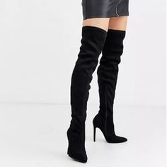 This Stiletto Thigh-High Wide Fit Sexy Suede Bootie Comes With A Zip Closure That Every Woman Should Have In Her Closet. Glamorous Over-the-knee Fitted Boots, Glamorous Fitted Over-the-knee Boots, Edgy Fitted Knee-high Boots, Fitted Edgy Knee-high Boots, Edgy High Heel Knee-high Boots For Night Out, Fitted Pointed Toe Knee-high Boots For Night Out, Tall High Heel Boots For Night Out, Thigh High Club Heels, Elegant Thigh High Heeled Boots For Night Out