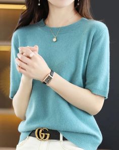 Short Sleeved Wool Blend Sweater – BEYOND FASHION Europe Fashion, Cashmere Jumper, Shirt Sweater, Fine Yarn, Custom Watch, Spring Tops, Sweater Pullover, Knit Fashion, Sleeves (women)