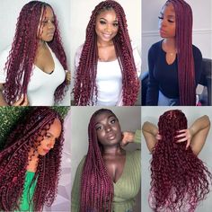 Detail Burgundy Braids For Black Women, Burgundy Deep Wave, Burgundy Braids, Deep Wave Hair, Overnight Hairstyles, Wave Texture, Bohemian Braids, Affordable Wigs, Black Hair With Highlights