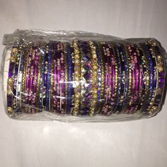 Purple Gold Blue Shiny Bangles Brand New Never Used Traditional Purple Jewelry For Festival, Purple Traditional Festival Jewelry, Traditional Adjustable Purple Jewelry, Traditional Adjustable Purple Bracelets, Traditional Adjustable Purple Bracelet, Traditional Purple Bracelets As A Gift, Traditional Purple Bracelet As A Gift, Handmade Bohemian Purple Bangle, Bohemian Purple Bracelets For Party