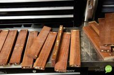 several pieces of wood sitting on top of a stove