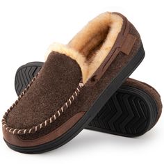 PRICES MAY VARY. Classic Style: With carefully crafted details and a casual look, soft wool felt vamp combined with suede design, you will experience unmatched comfort and ease once you put on these exquisite house slippers, effortlessly adapting to your lifestyle Defy the Cold: Immerse yourself in a genial world with our men's slippers, with soft plush lining that gently snuggles your feet for extreme calefaction and comfy even in the chilly winter. Also, it will absorb moisture and reduce foot Comfortable Suede Slippers With Textured Sole, Suede Slippers With Textured Sole, Brown Suede Slippers With Textured Sole, Casual Brown Wool Slippers, Brown Wool Slippers With Round Toe, Wool Slippers With Cushioned Footbed For Winter, Winter Wool Slippers With Cushioned Footbed, Comfortable Slip-on Winter Moccasins, Brown Winter Slippers With Textured Footbed