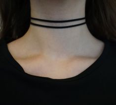 Double black choker Double necklace Suede choker String choker Ribbon choker Adjustable choker Simple black choker Thin choker Gift for her Details: * Black faux suede (vegan suede) string (width - 3 mm) * Silver colored metal parts * Each choker has a silver color extender chain of 3cm (1.18″) on the back side so it's size can be adjusted slightly to fit you perfectly. Before ordering: * Measure your neck circumference in the place where you would like to wear the choker. * Select the correct s Black Choker Outfit, Simple Black Choker, Choker Outfit, Choker Simple, Ribbon Choker, Double Necklace, Double Black, Black Choker Necklace, Dainty Choker