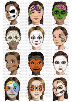 Adult Face Painting Halloween, Women’s Halloween Face Paint, Quick Halloween Face Paint Ideas, Halloween Face Charts, Face Paint Practice Template, Face Pant, Face Paint Scary, Face Painting Templates, Kid Makeup