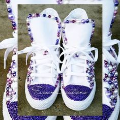 14657282 1652445421752887 227100411905880288 n large Bedazzled Converse, Pastry Shoes, Diy Glitter Shoes, Shoe Refashion, Bling Converse, Converse High Top, Sneakers Jordans, Green Lavender, Diy Glitter