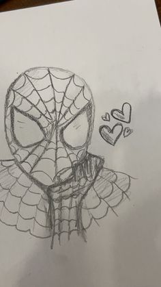 a drawing of a spider - man with hearts on it