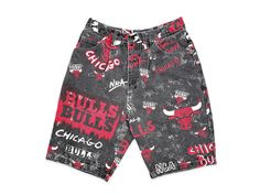 Vintage Chicago Bulls denim shorts, undated from the 90s. Rad design featuring an all over print pattern throughout. Super rare and HTF Brand: Pro Player Tag Size: Small Measurements: Waist -- 28" / Length -- 21" / Inseam -- 9" Condition: 7.5/10 -- in good shape overall with heavy fading throughout, but no major flaws 90s Relaxed Fit Streetwear Shorts, Relaxed Fit 90s Shorts For Streetwear, 90s Relaxed Fit Shorts For Streetwear, 90s Cotton Shorts For Streetwear, 90s Style Cotton Shorts For Streetwear, Retro Streetwear Shorts For Summer, All Over Print Bottoms For Summer Streetwear, Summer Streetwear Bottoms With All Over Print, Retro Summer Streetwear Shorts