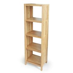 a wooden shelf with three shelves on each side