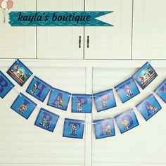 a happy birthday banner with pictures on it