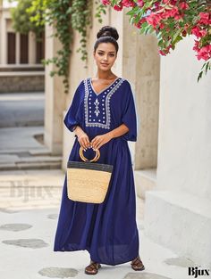 Bjux - Womens Plus Size Bohemian Abaya Dress, Floral Embroidered V-Neck Half Sleeve Maxi Kaftan Dress for a Loose and Elegant Look Traditional Resham Embroidery V-neck Maxi Dress, Festive V-neck Kurta For Vacation, Eid Vacation Tunic Kurta, Summer Anarkali Embroidered Maxi Dress, Embroidered Anarkali Maxi Dress For Summer, Eid Vacation Kurta Tunic, Summer Anarkali Style Maxi Kaftan, Summer Anarkali Maxi Kaftan, Summer V-neck Embroidered Abaya