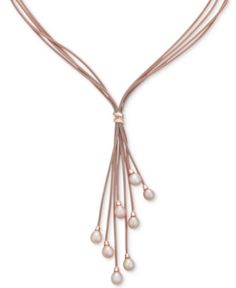 Cultured Freshwater Pearl (6-1/2 mm) Multi-Strand 18" Lariat Necklace in 14k Gold-Plated Sterling Silver - Rose Gold Elegant Dangle Jewelry From Macy's, Luxury Rose Gold Lariat Jewelry, Macy's Elegant Dangle Jewelry, Elegant Macy's Dangle Jewelry, Elegant Rose Gold Lariat Necklace, Luxury Rose Gold Lariat Necklace, Elegant Rose Gold Lariat Jewelry, Elegant Long Drop Rose Gold Necklace, Elegant Rose Gold Long Drop Necklace