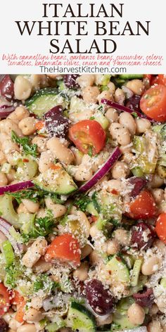 a salad with white beans, broccoli and tomatoes