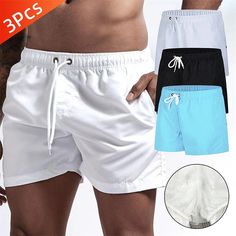 Men's Swim Shorts Swim Trunks Quick Dry Board Shorts Bathing Suit Breathable Drawstring With Pockets - Swimming Surfing Beach Water Sports Solid Colored Spring Summer 2024 - $10.99 Stretch Swimwear For Leisure In Summer, Stretch Swimwear For Summer Leisure, Stretch Swimwear For Summer, White Swim Trunks For Outdoor Beachwear, Leisure Swim Trunks For Beach Season, White Swim Trunks For Beachwear, White Beachwear Swim Trunks For Outdoor, Short Length Swim Trunks For Leisure Beachwear, Beachwear Swim Trunks With Built-in Shorts For Leisure