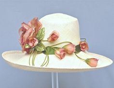 WIDE BRIM Ivory Panama Straw Women Hat by MakowskyMillinery Spring Panama Hat With Curved Brim, Elegant Straw Panama Hat For Garden Party, Spring Curved Brim Panama Hat, Elegant Toquilla Straw Hat With Curved Brim, Elegant Natural Boater Hat For Garden Party, Classic Panama Hat For Kentucky Derby Garden Party, Toquilla Straw Fedora Panama Hat For Garden Party, Elegant Toquilla Straw Panama Hat, Elegant Sun Hat With Curved Brim In Toquilla Straw