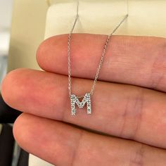 Authentic Diamonds Solid 14k Gold All Letters Available! Also Come In 14k Yellow Gold Marked 14k Questions? Comment Below! Emo Jewelry, Sagittarius Necklace, Raven Necklace, Pineapple Necklace, Jade Bead Necklace, Pave Necklace, Bling Necklace, Turquoise Bead Necklaces, Rose Quartz Necklace