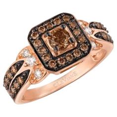 Le Vian Chocolatier® Ring featuring 5/8 cts. Chocolate Diamonds®, 1/8 cts. Vanilla Diamonds® set in 14K Strawberry Gold® Le Vian Rings, Levian Chocolate Diamonds, Chocolate Diamond Ring, Chocolate Diamond, Frame Ring, Regal Design, Chocolate Diamonds, Le Vian, Diamond Fashion Rings