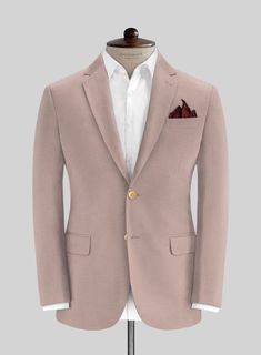 Capture everyone's attention at your next big event with our Light Mauve Stretch Chino Jacket. Made from a comfortable blend of cotton and lycra, it allows you to move with ease. The solid light mauve shade exudes confidence and personality, making you stand out in any smart-casual setting, whether you're at the beach, park, or elsewhere. Seize this piece and dominate the festivities! 
 
Look Includes   Light     Mauve  Stretch Chino Fabric  Two Button Jacket Style  Notch Lapel   Corozo Beige  B Tailored Cotton Sport Coat In Solid Color, Tailored Solid Cotton Sport Coat, Casual Pink Outerwear For Business, Classic Pink Blazer For Business Casual, Pink Classic Blazer For Business Casual, Fitted Pink Cotton Suit, Pink Fitted Cotton Suit, Pink Notch Lapel Outerwear With Welt Pockets, Beige Cotton Semi-formal Outerwear