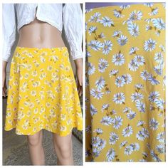 "yellow skirt daisy print skirt skaterskirt floral skirt womens skirt Vintage flower skirt beach skirt summer skirt circle skirt mini skirt M 96% cotton height of the woman in the photo - 180 cm Please refer to photos for details of condition. Condition: very good vintage Measurements: Length: 45 cm/17.7 \" Waist 70 cm/27.6\" Hips: FREE Size UK 12 EUR 40 M note The color on the pictures may vary due to monitor settings and light reflections. Ready to ship Please do not hesitate to contact with m Summer Floral Print Mini Skirt, Floral Print Summer Mini Skirt, Summer Floral Mini Skirt, Summer A-line Skort, Summer Floral Print Mini Skort, Flowy Cotton Mini Skirt With Floral Print, Floral Print Mini Skirt For Summer, Summer Floral Print Flared Mini Skirt, Summer Floral Print Flared Skort