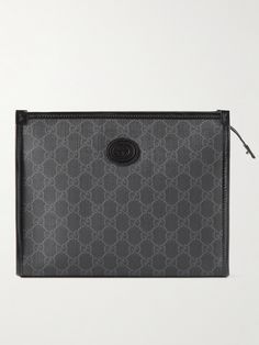 Gucci's pouch has been made in Italy from coated-canvas and printed with the archival 'GG Supreme' monogram. It's trimmed with leather and will work worn solo or for organising small items in a larger bag. Formal Monogram Canvas Pouch, Gucci Pouch, Gucci Collection, Grey Coat, Gucci Leather, Small Organization, Gucci Accessories, Canvas Pouch, Gucci Men