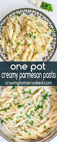 one pot creamy parmesan pasta with parsley on top